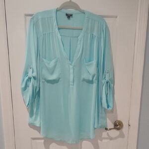 Torrid Elegant Light Blue Blouse with Roll-Up Sleeves